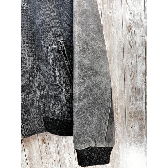 Robert Graham Evanson Mixed Media Wool Camo Bomber Jacket Sz M Herringbone Grey - Picture 5 of 12